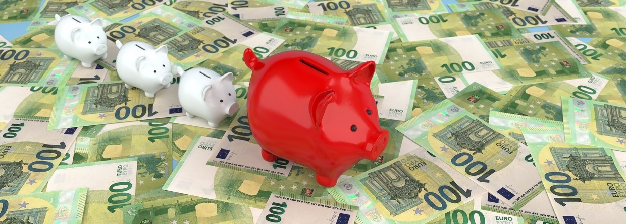 Spaarvarkens op eurobiljetten
