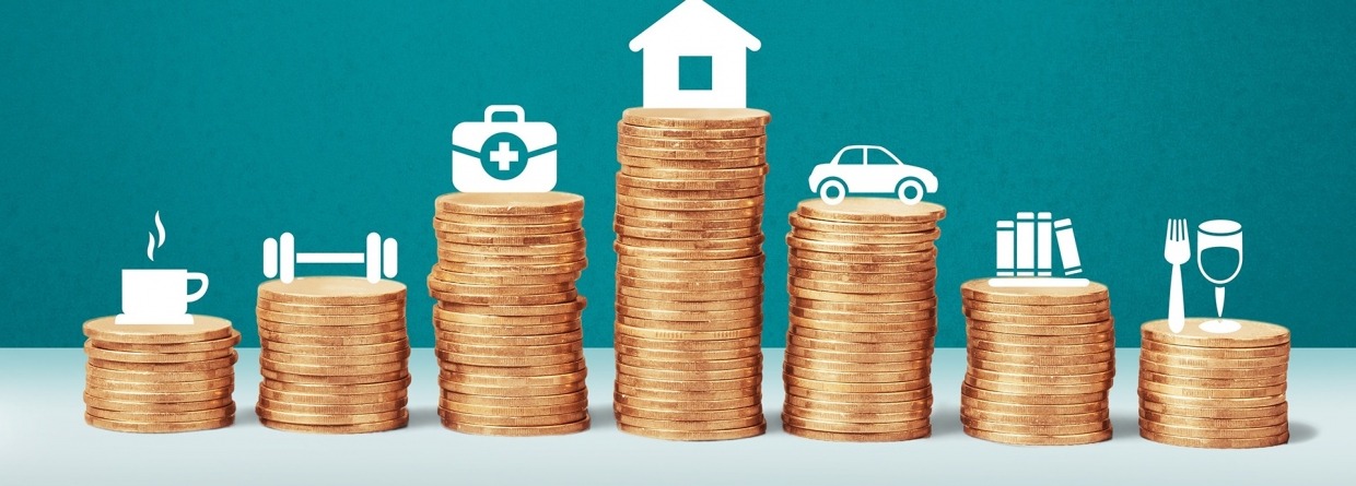 Betalen, verschillende icoontjes op een stapel munten