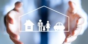 Verzekeringsconcept. Pictogrammen voor auto-, familie-, levens- en ziektekostenverzekeringen.